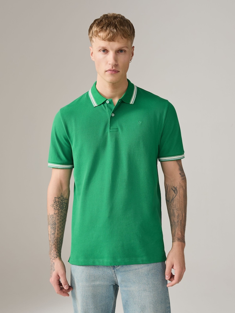 Tennis Green Short Sleeve Tipped Polo Shirt - Image 1 of 7 Tennis Green Short Sleeve Tipped Polo Shirt - Image 1 of 7