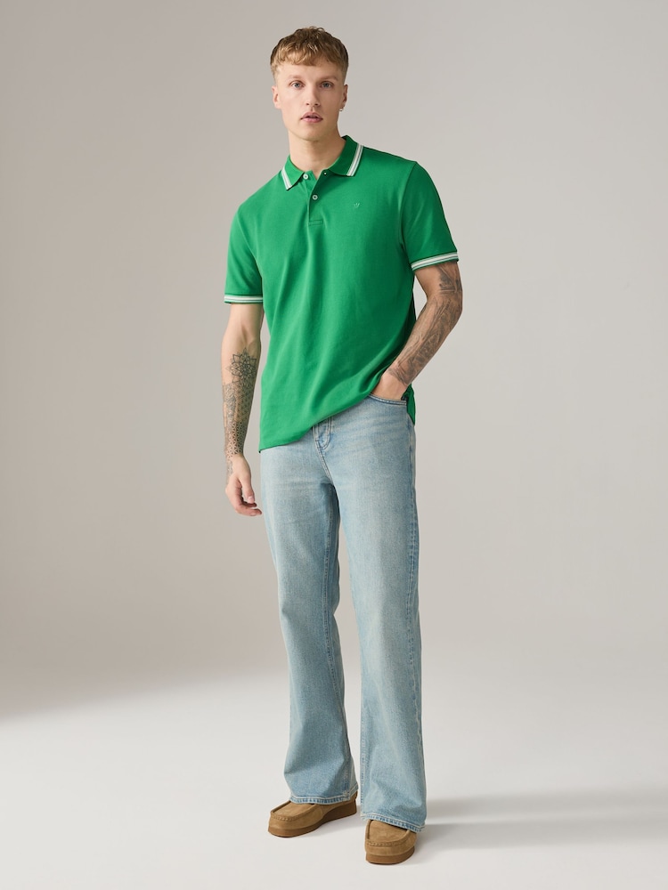 Tennis Green Short Sleeve Tipped Polo Shirt - Image 2 of 7 Tennis Green Short Sleeve Tipped Polo Shirt - Image 2 of 7