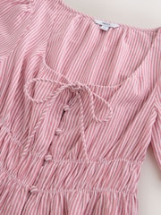 Red/White Stripe Tie Front Short Sleeve Blouse - Image 3 of 3