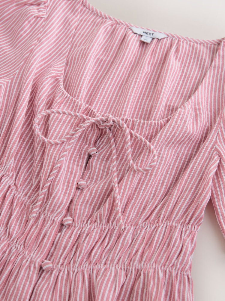Red/White Stripe Tie Front Short Sleeve Blouse - Image 3 of 3