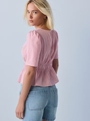 Red/White Stripe Tie Front Short Sleeve Blouse - Image 5 of 9