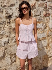 Pink/White Stripe Peplum Hem Cami Top - Image 2 of 8