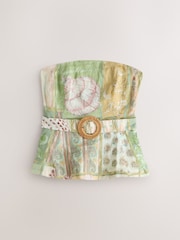 Green/Pink Shell Patchwork Print N. Premium Bandeau Top With Linen - Image 6 of 8