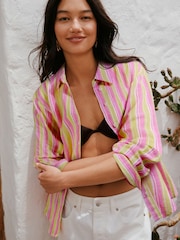 Pink/Yellow/White Stripe Relaxed Long Sleeve Shirt With Linen - Image 4 of 7