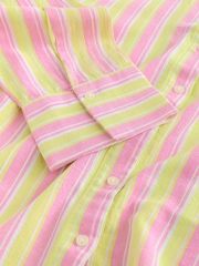 Pink/Yellow/White Stripe Relaxed Long Sleeve Shirt With Linen - Image 7 of 7