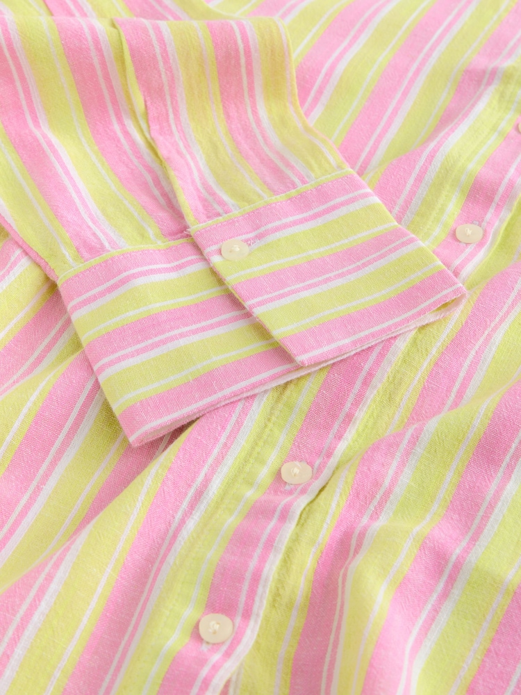 Pink/Yellow/White Stripe Relaxed Long Sleeve Shirt With Linen - Image 7 of 7
