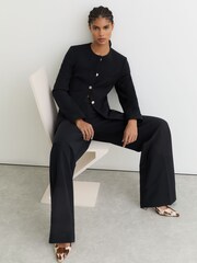 Reiss Navy Kate Collarless Button-Through Fitted Jacket - Image 1 of 7