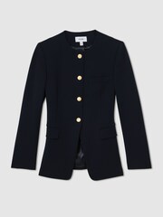 Reiss Navy Kate Collarless Button-Through Fitted Jacket - Image 2 of 7