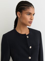 Reiss Navy Kate Collarless Button-Through Fitted Jacket - Image 5 of 7
