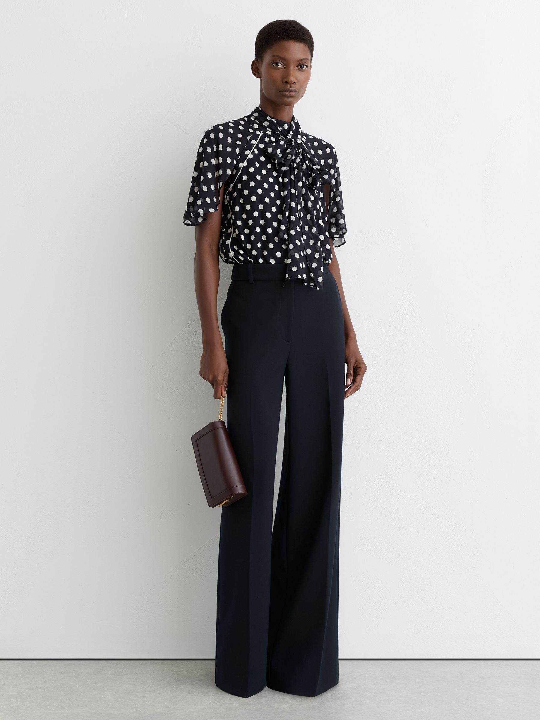 Buy Reiss Navy/Ivory Alliana Polka-Dot Tie-Neck Blouse from Next USA