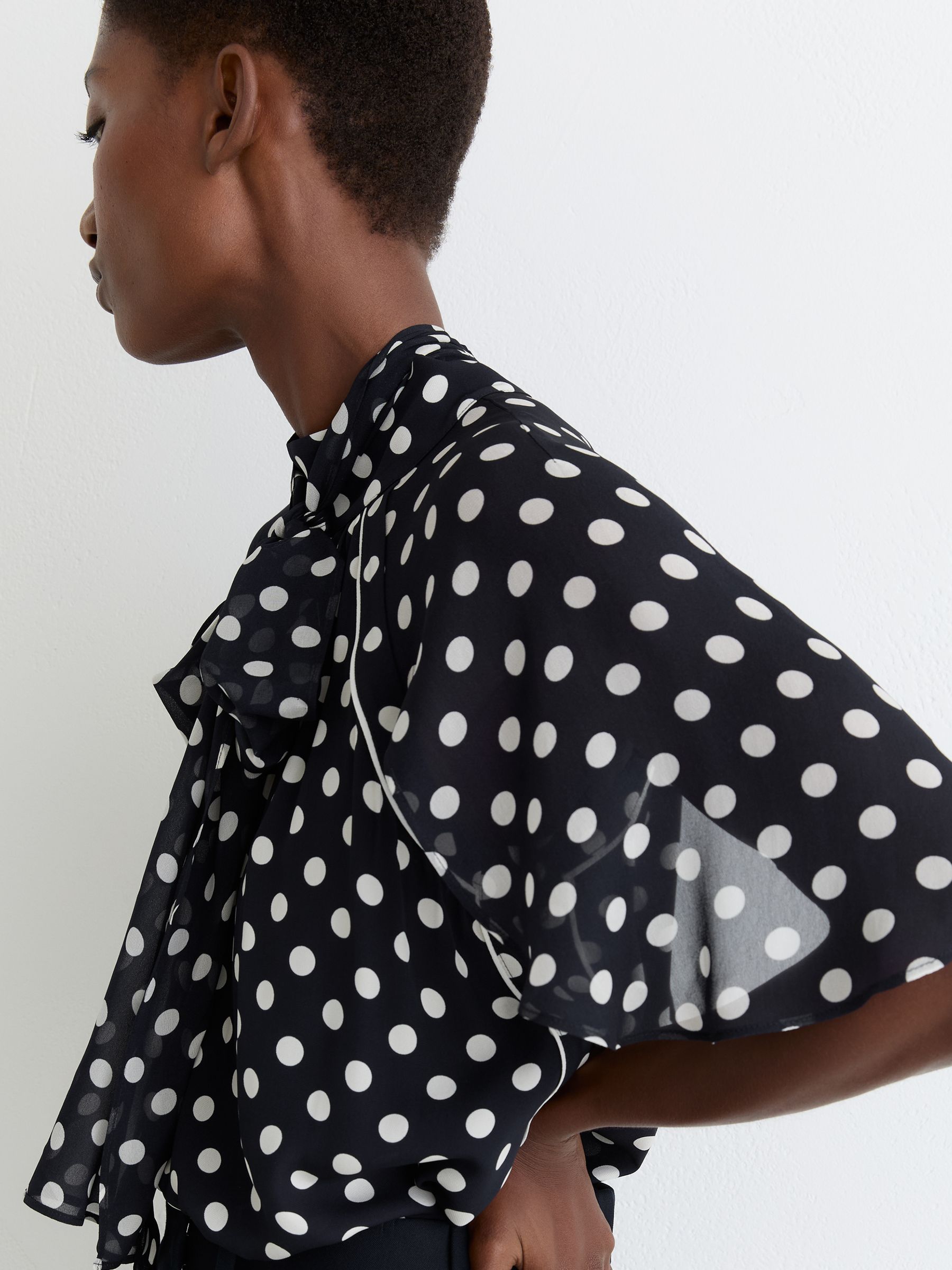 Buy Reiss Navy/Ivory Alliana Polka-Dot Tie-Neck Blouse from Next USA