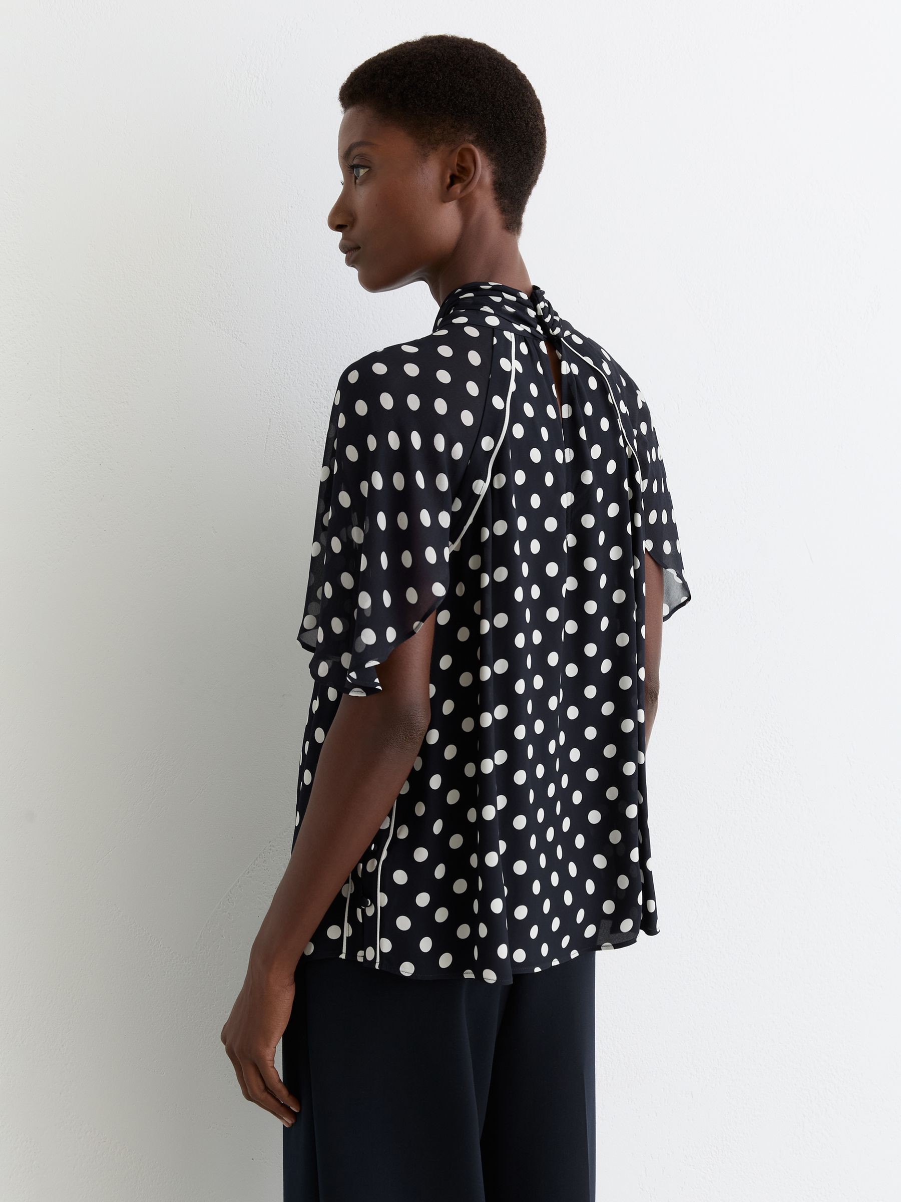 Buy Reiss Navy/Ivory Alliana Polka-Dot Tie-Neck Blouse from Next USA