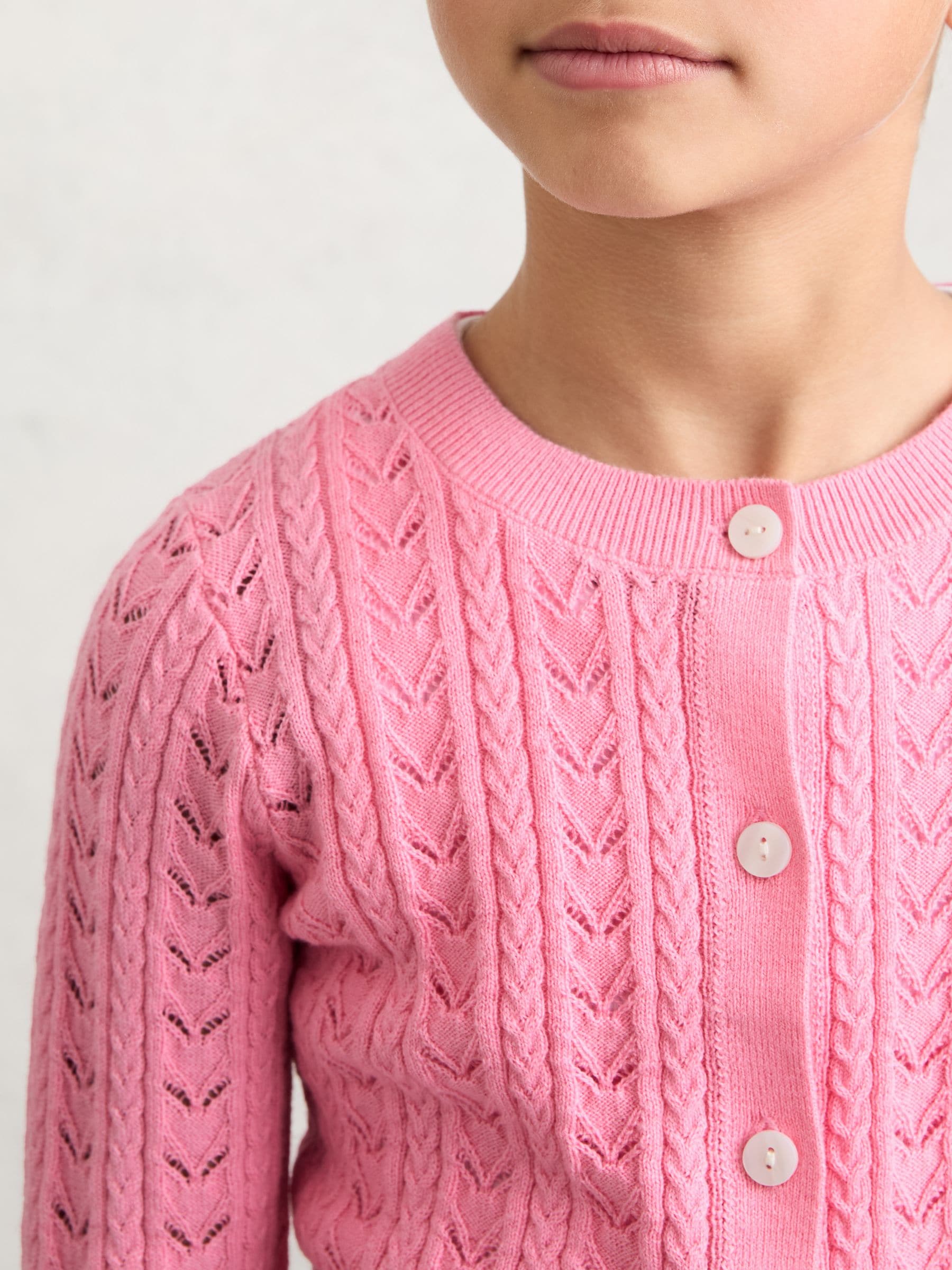 Buy Reiss Bright Pink Flo 9-13 yrs Wool-Cotton Pointelle Cardigan