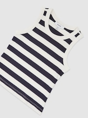 Reiss Navy/Ivory Violet Stretch-Cotton Stripe Ribbed Vest - Image 1 of 3