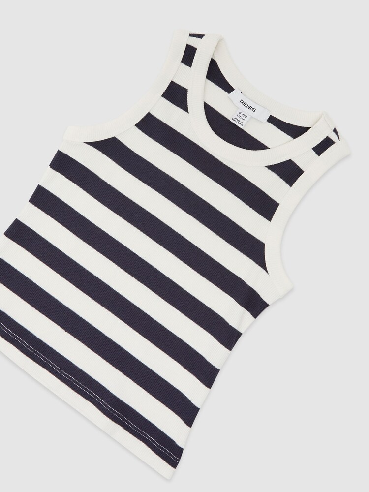 Reiss Navy/Ivory Violet Stretch-Cotton Stripe Ribbed Vest - Image 1 of 3