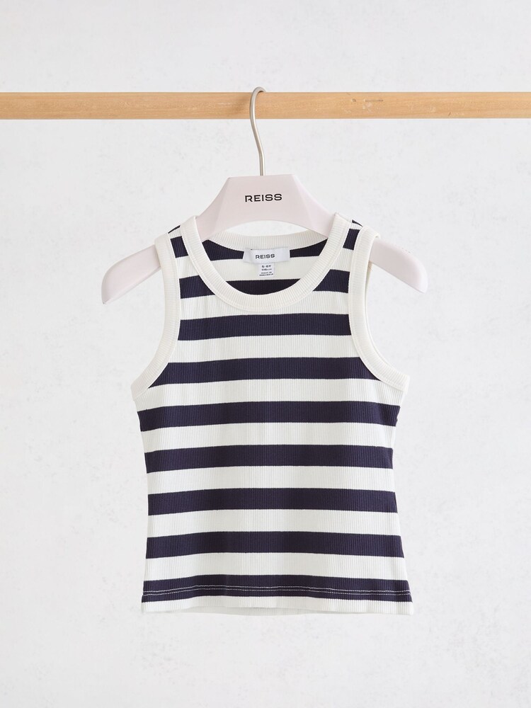Reiss Navy/Ivory Violet Stretch-Cotton Stripe Ribbed Vest - Image 3 of 3