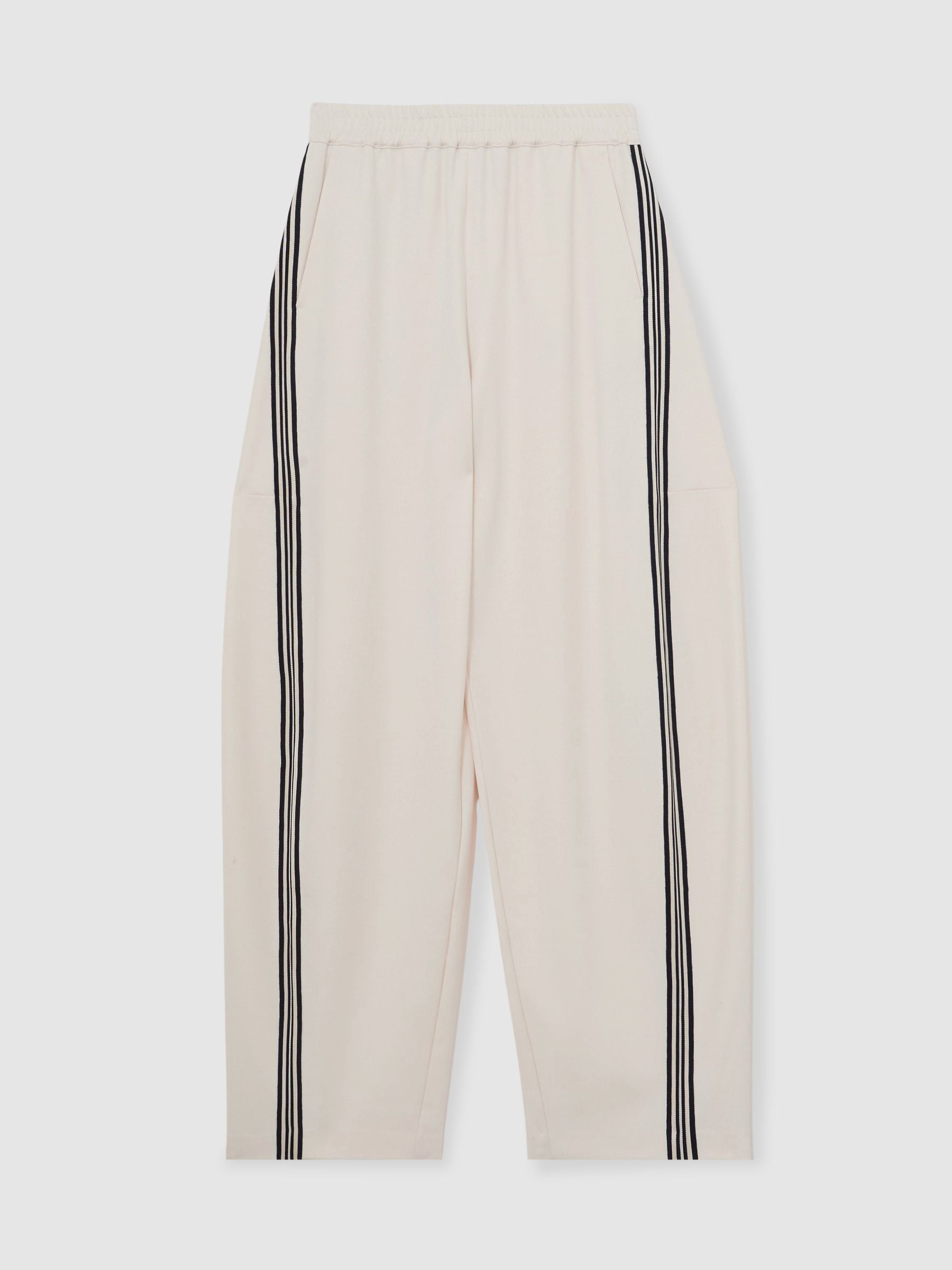Buy Reiss Cream Elle Petite Barrel-Leg Side-Stripe Trousers from