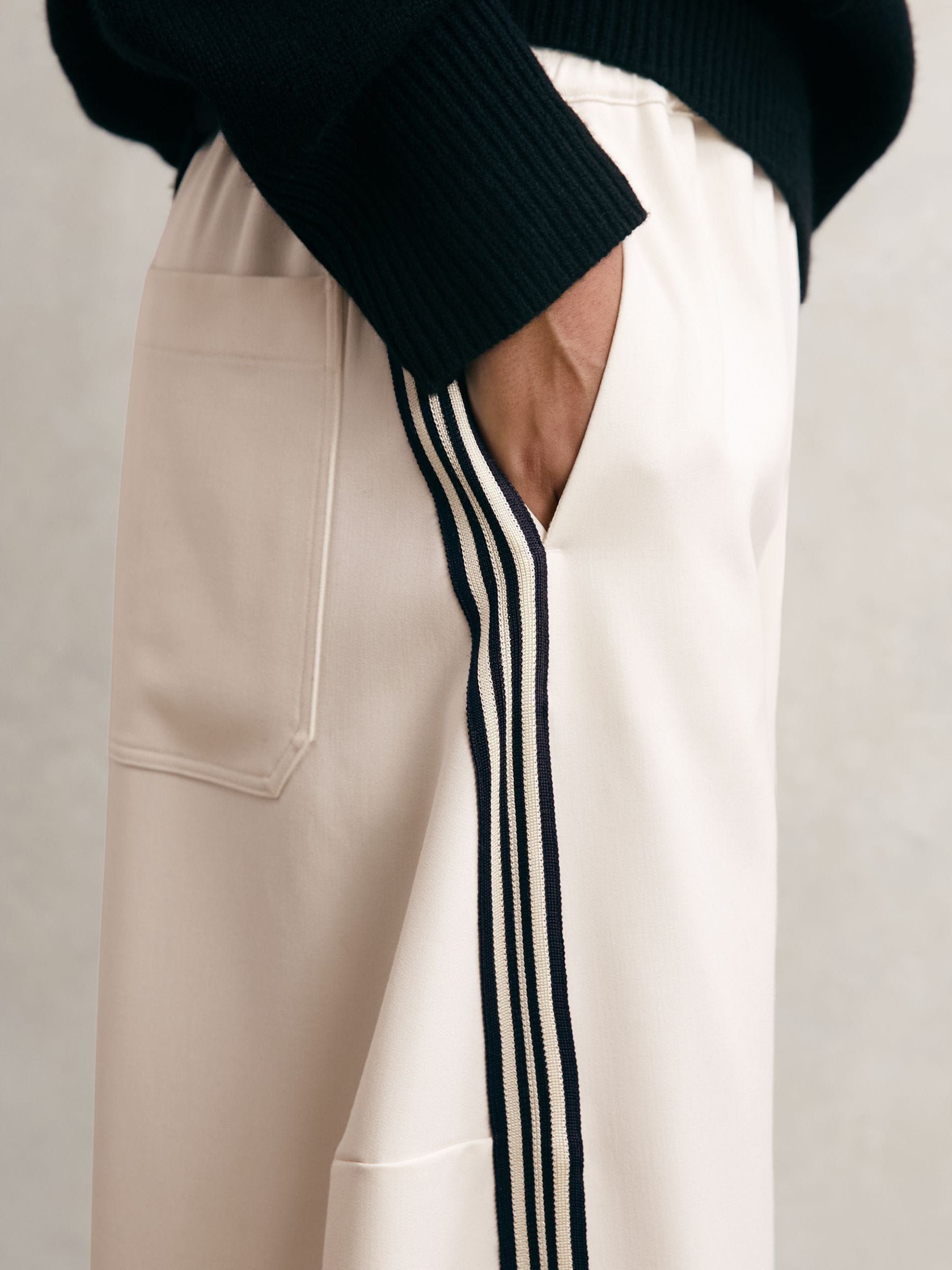 Buy Reiss Cream Elle Petite Barrel-Leg Side-Stripe Trousers from