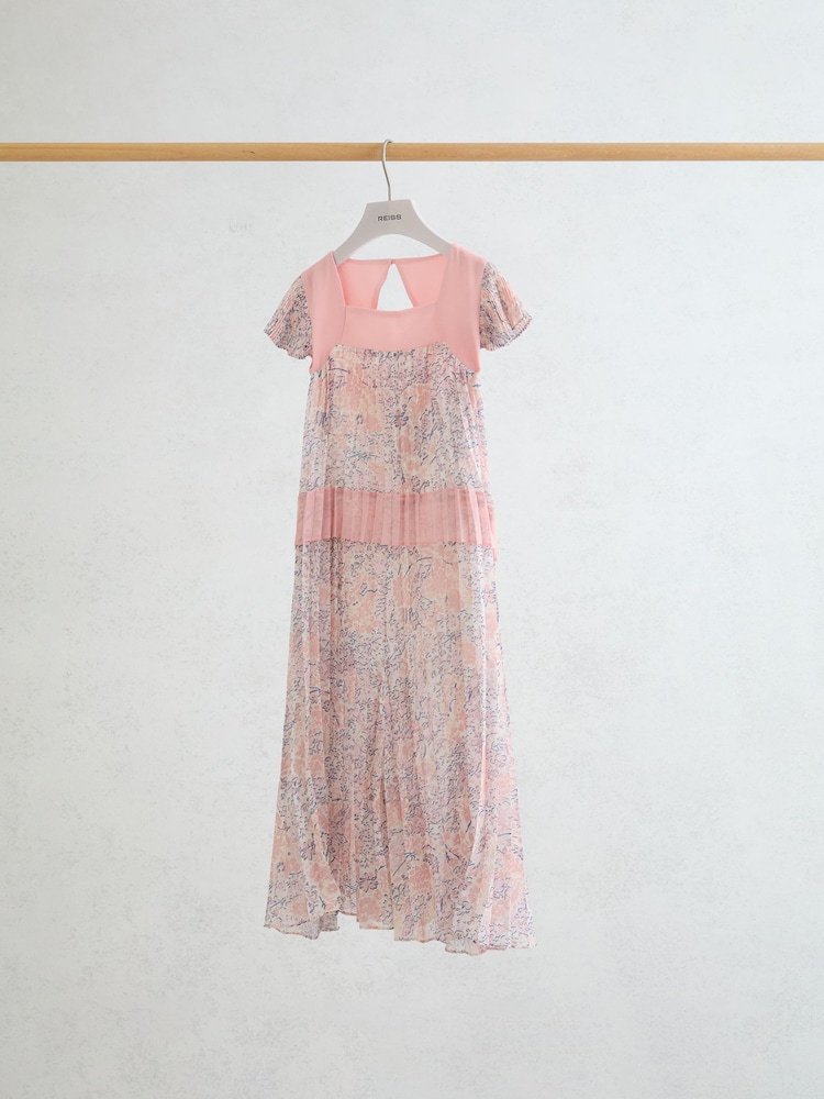 Reiss Pink Natasha Floral-Print Pleated Jumpsuit - Image 1 of 3