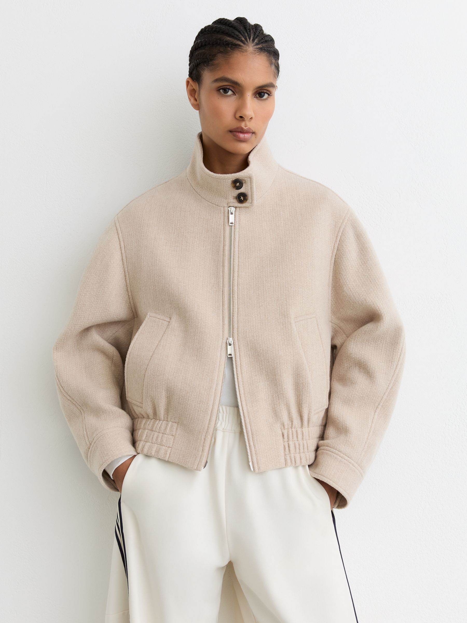 Buy Reiss Neutral Elodie Wool Funnel-Neck Bomber Coat from Next