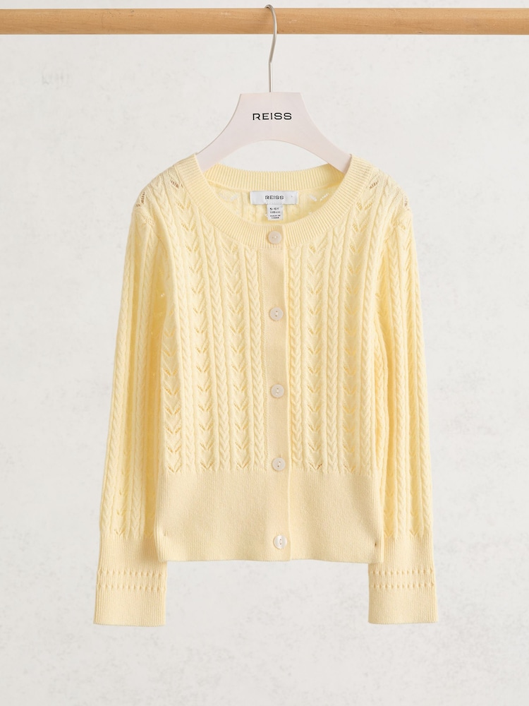 Reiss Lemon Flo Wool-Cotton Pointelle Cardigan - Image 2 of 3