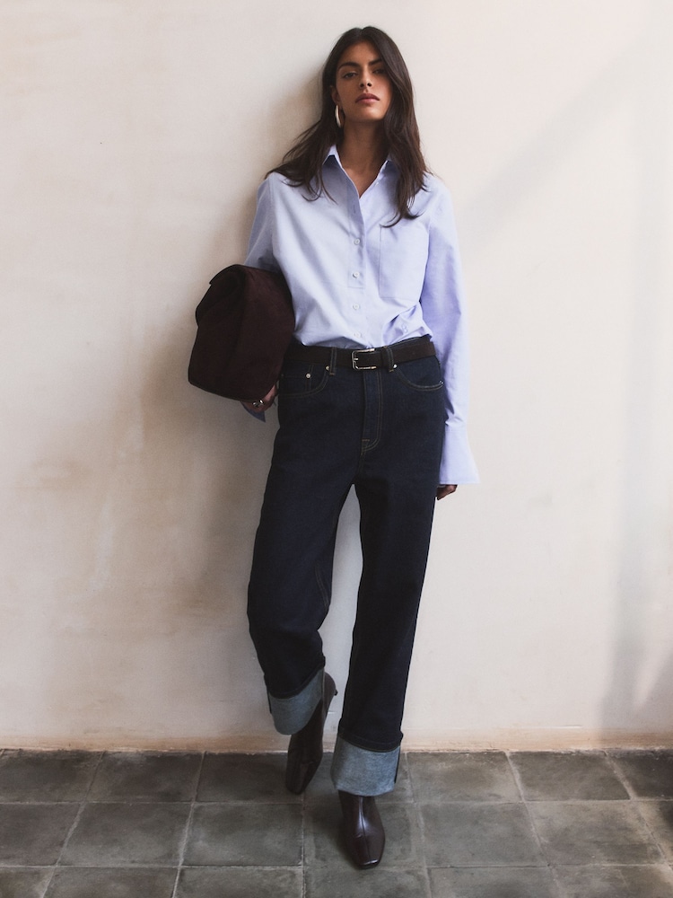 BHOEM Blue Oxford Cotton Shirt With Embroidery Detail - Image 5 of 5