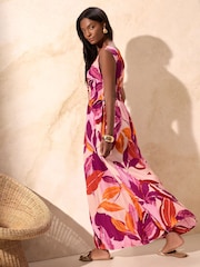 Vestido largo maxi arrugado con estampado mixto en naranja de Lipsy - Imagen 4 de 4