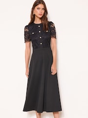 Lipsy Lace Mix Short Sleeve Button Midi Dress - Imagen 3 de 4