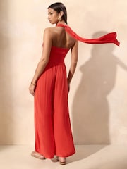 Lipsy Red Halter Neck Tie Jumpsuit - 圖片 3/5