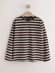Chocolate Brown/Cream Stripe - تيشِرت ثقيل بحافة رقبة مستديرة وكُم طويل - Image 6 of 8