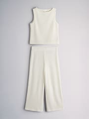 The Set 2 Pack Textured Top and Trouser Co-Ord Cream - Image 2 of 6