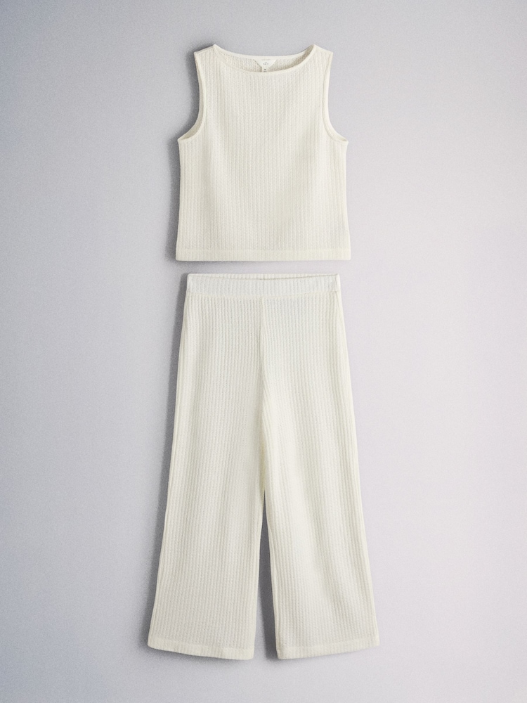 The Set 2 Pack Textured Top and Trouser Co-Ord Cream - Image 2 of 6