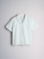 The Set 2 Pack Seersucker Button Through Shorts Pyjama Sets Neutral/Light Blue - Image 4 of 7