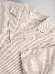 The Set 2 Pack Seersucker Button Through Shorts Pyjama Sets Neutral/Light Blue - Image 7 of 7