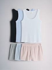 The Set 3 Pack Vest and Woven Shorts Pyjama Sets Navy Blue/White/Blue - Image 1 of 9