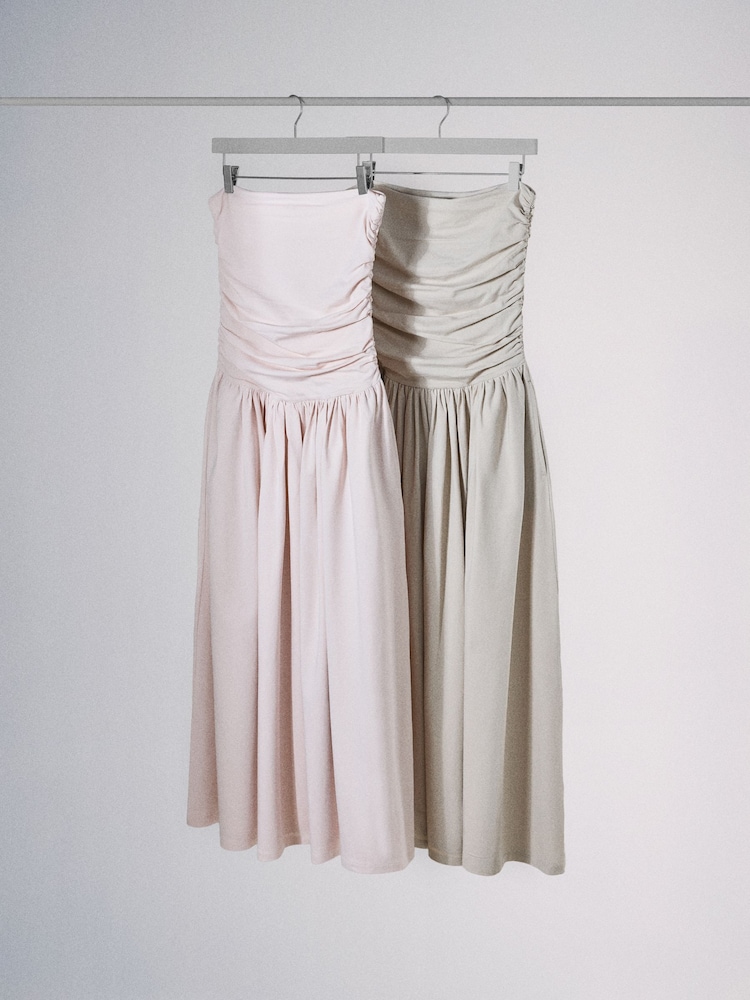 The Set 2 Pack Strapless Ruched Bandeau Jersey Maxi Dresses Neutral Stone/Light Pink - Image 1 of 3