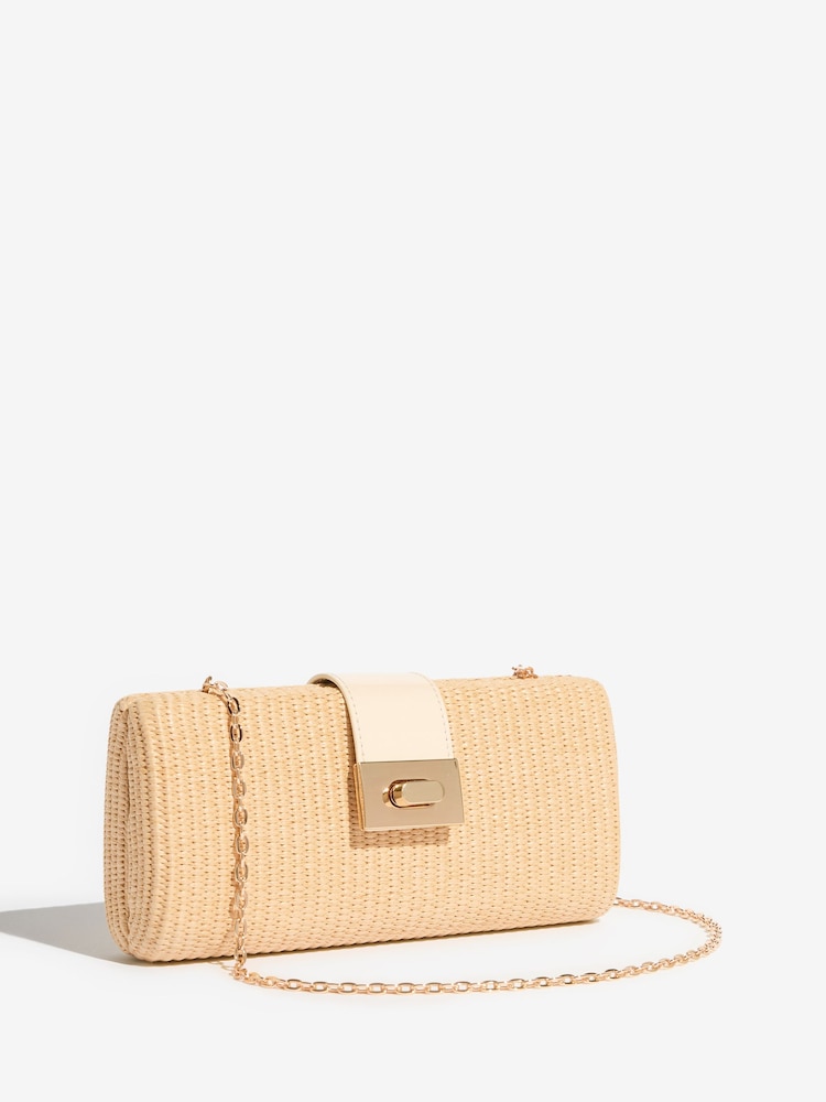 Lipsy Natural Raffia Effect Clutch Bag - Image 2 of 5