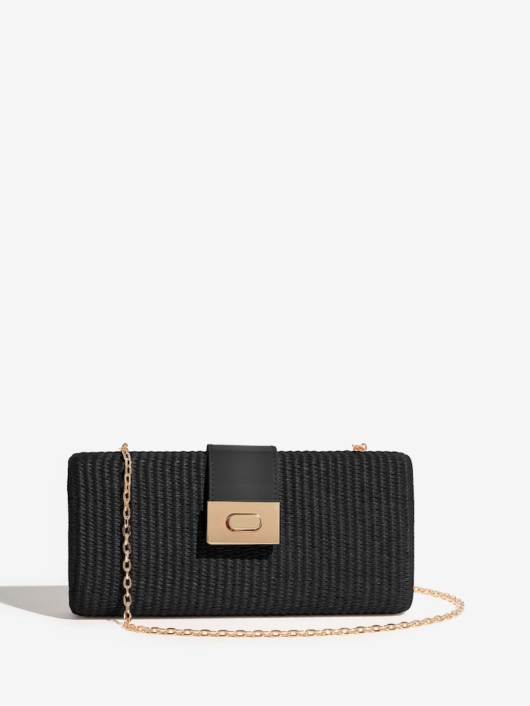 Lipsy Black Raffia Effect Clutch Bag - Image 1 of 5