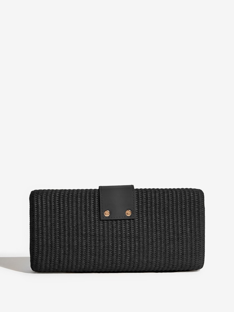 Lipsy Black Raffia Effect Clutch Bag - Image 2 of 5