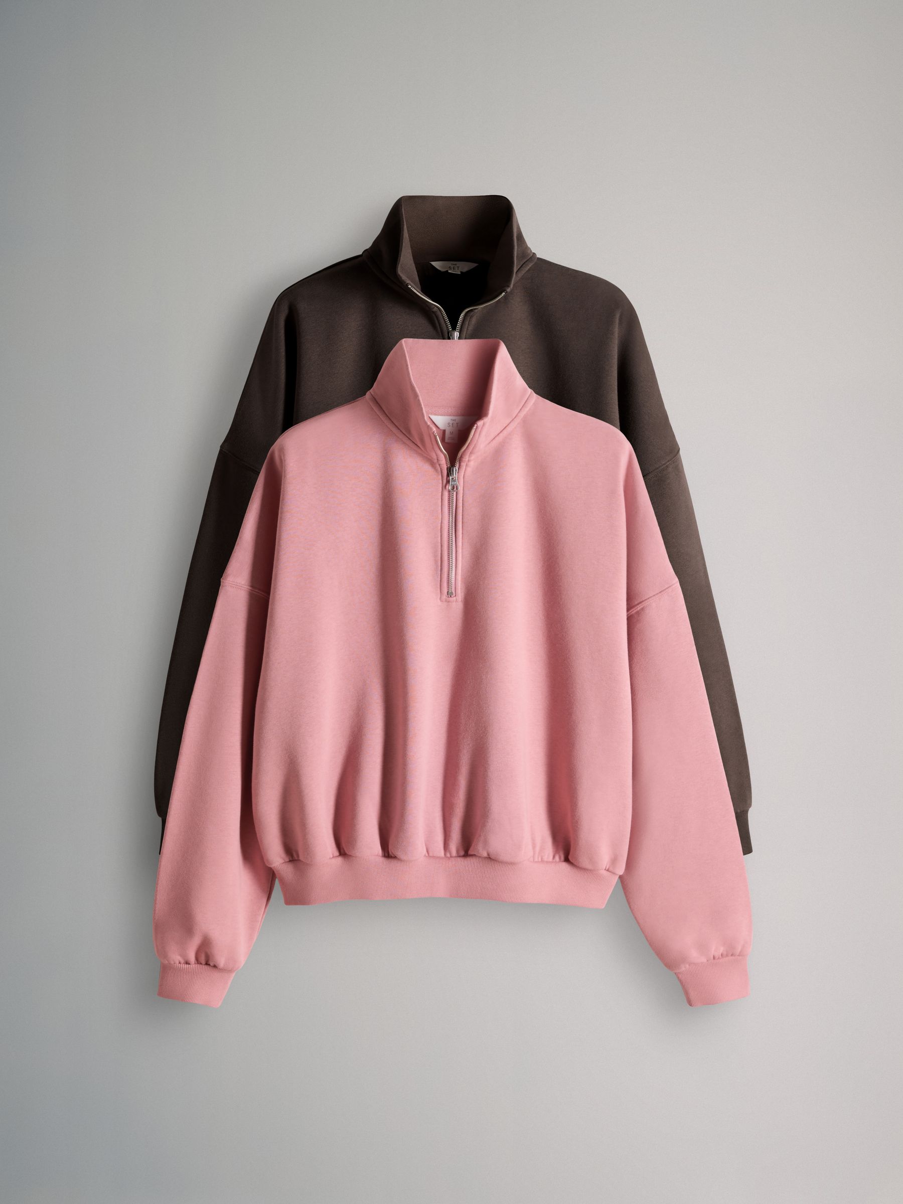 Buy The Set 2 Pack Half Zip Funnel Neck Sweatshirts Pink/Chocolate