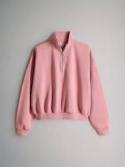 The Set 2 Pack Half Zip Ribbed Funnel Neck Sweatshirts Pink/Chocolate Brown - Image 2 of 5