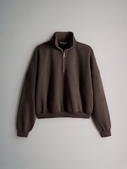 The Set 2 Pack Half Zip Ribbed Funnel Neck Sweatshirts Pink/Chocolate Brown - Image 3 of 5