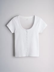 The Set 4 Pack Scoop Neck Button Through Tops Pink/White/Neutral/Burgundy Stripe - Image 2 of 6