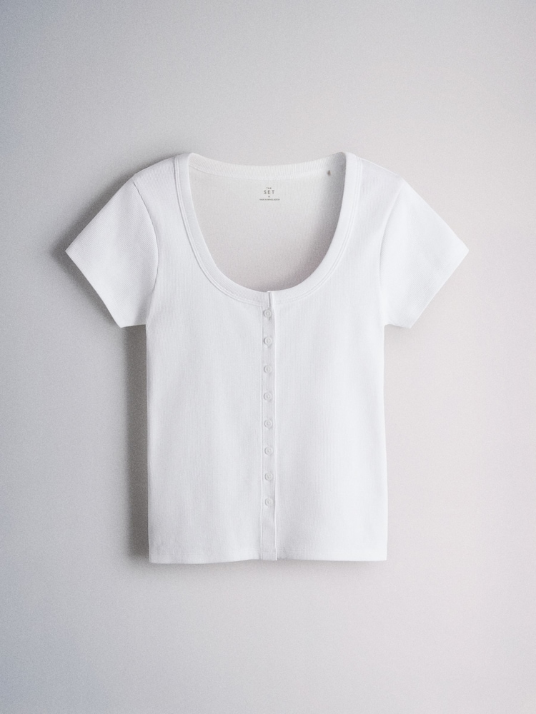 The Set 4 Pack Scoop Neck Button Through Tops Pink/White/Neutral/Burgundy Stripe - Image 2 of 6