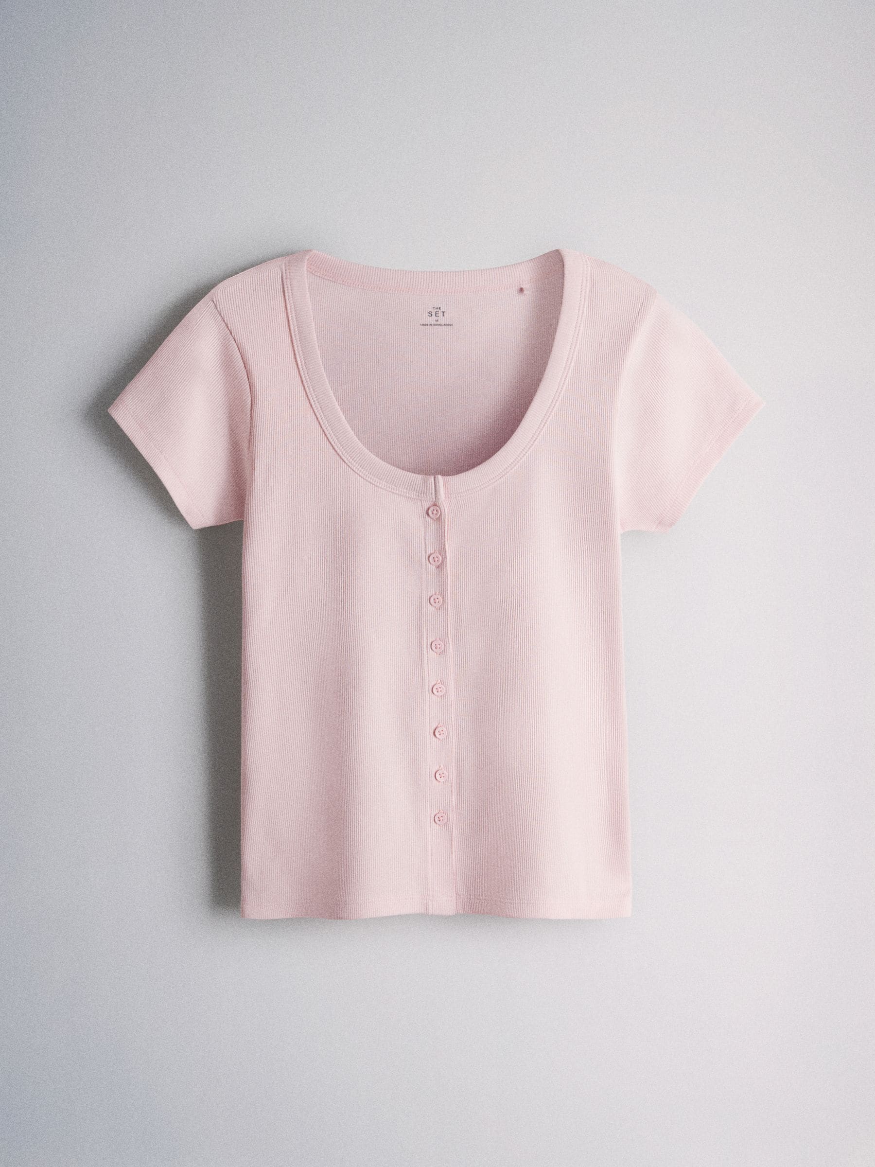 Buy The Set Scoop Neck Button Through Tops Pink/White/Neutral