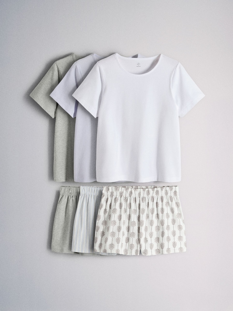 The Set 3 Pack T-Shirt and Short Jersey Pyjama Sets Blue/Grey/White/Spot/Stripe - Image 1 of 9