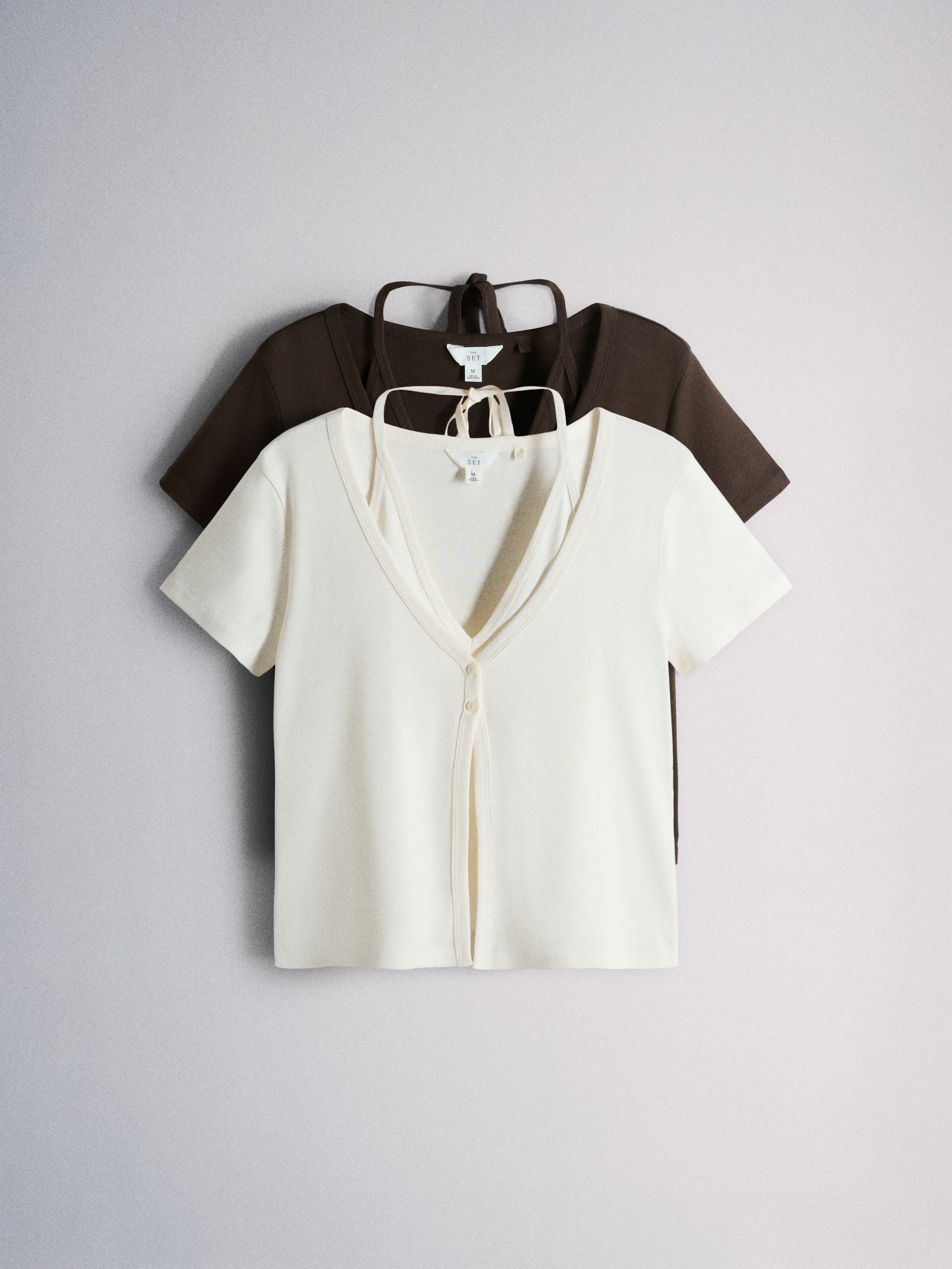 The Set 2 Pack Mock Halterneck & T-Shirt Sets Brown/Cream