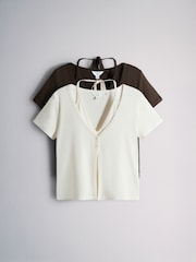 The Set 2 Pack Mock Halterneck & T-Shirt Sets Chocolate Brown/Cream - Image 1 of 5