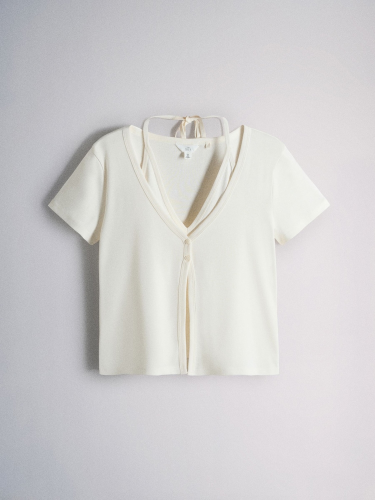 The Set 2 Pack Mock Halterneck & T-Shirt Sets Chocolate Brown/Cream - Image 2 of 5 The Set 2 Pack Mock Halterneck & T-Shirt Sets Chocolate Brown/Cream - Image 2 of 5