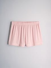 The Set 2 Pack Button Through Contrast Trim Shorts Pyjama Set Light Pink/Burgundy - Image 3 of 6